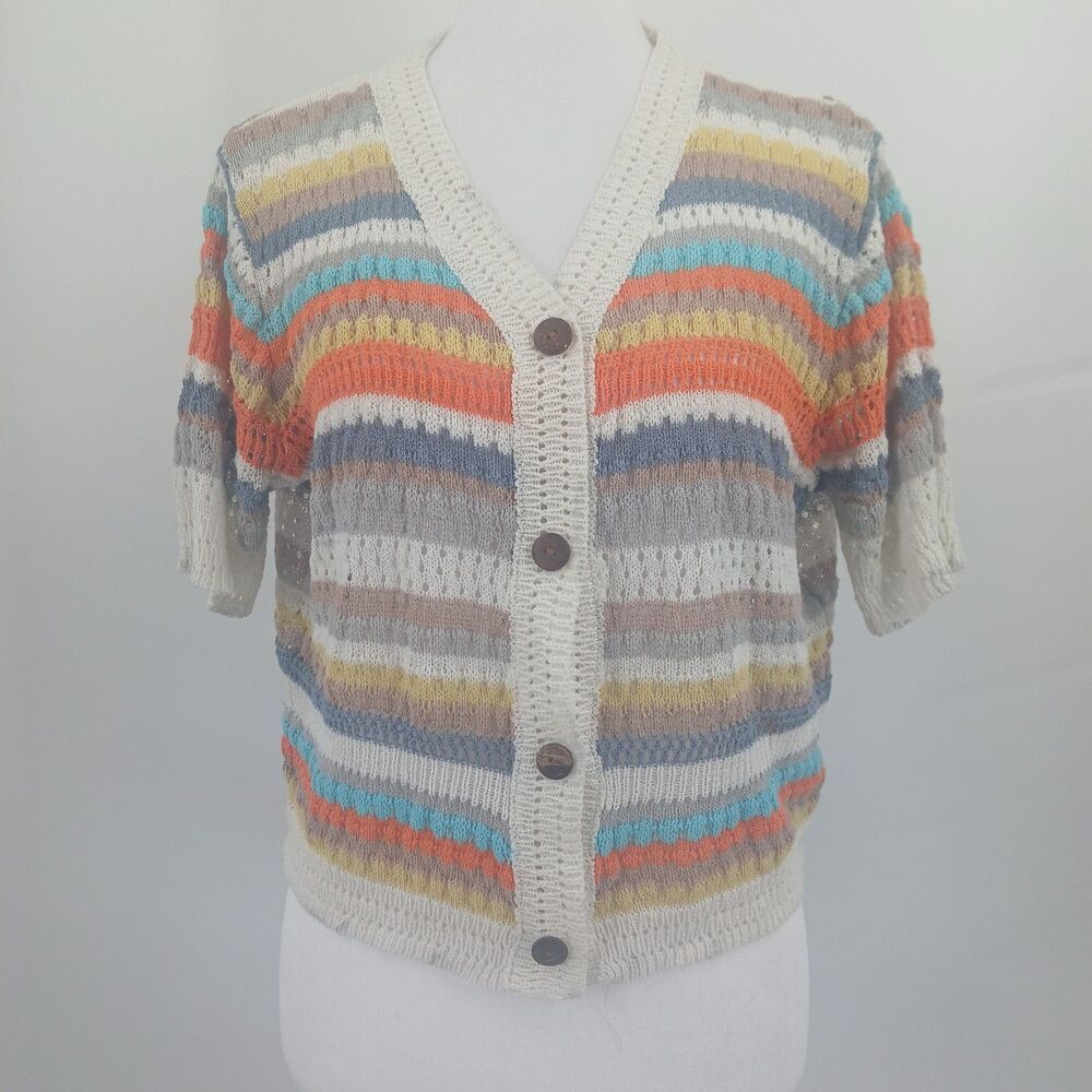 Adora Striped Crochet Knit Sweater Womens XL Pastel Rainbow Boho Fairycore